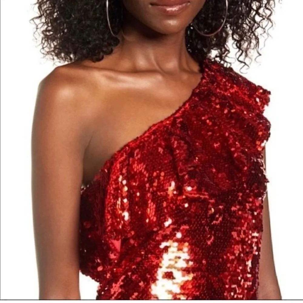 Leith Red Lava One Shoulder Mini Ruffle Dress Size Medium